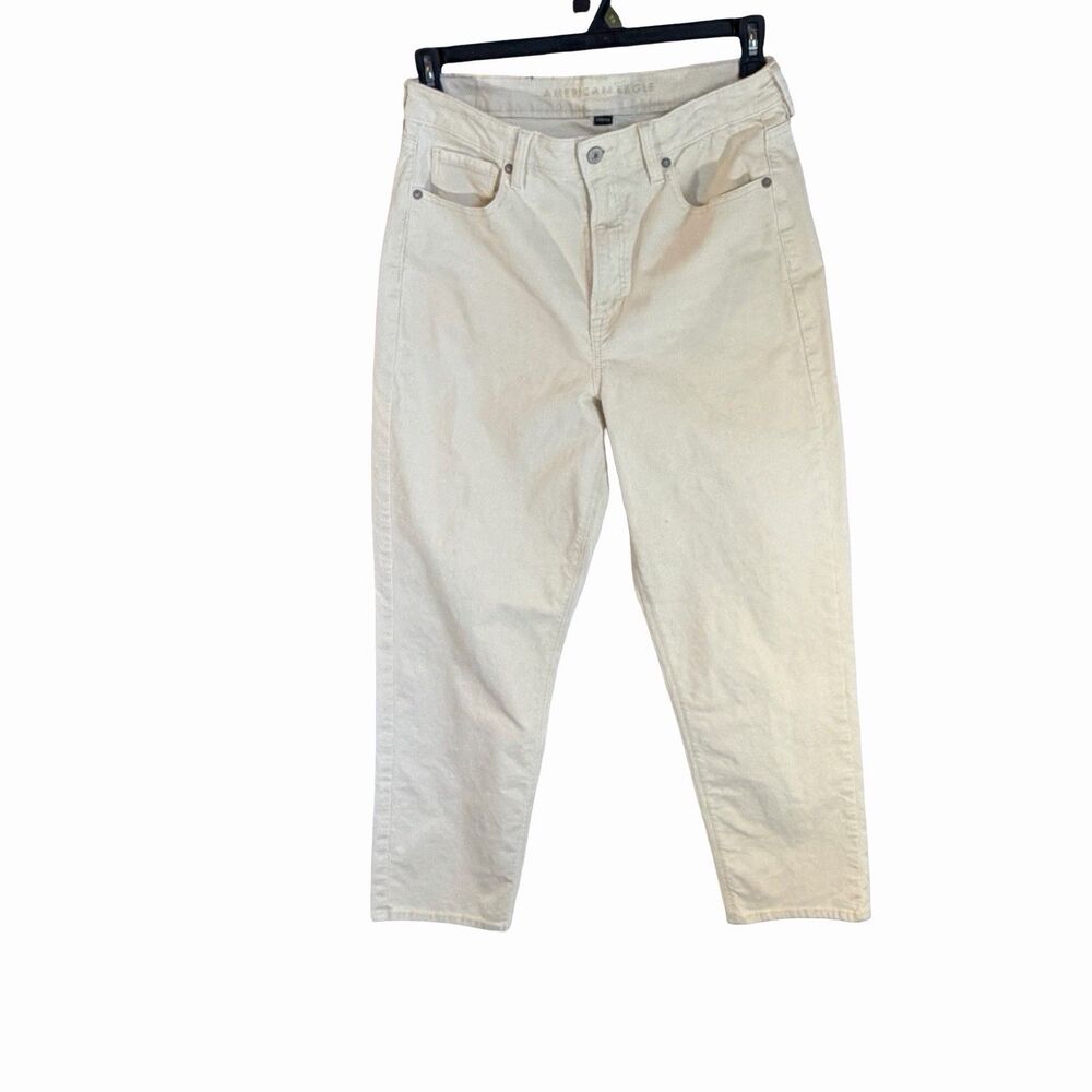 American Eagle Corduroy Pants Women's Size 12 Ivory High Rise Straight Leg